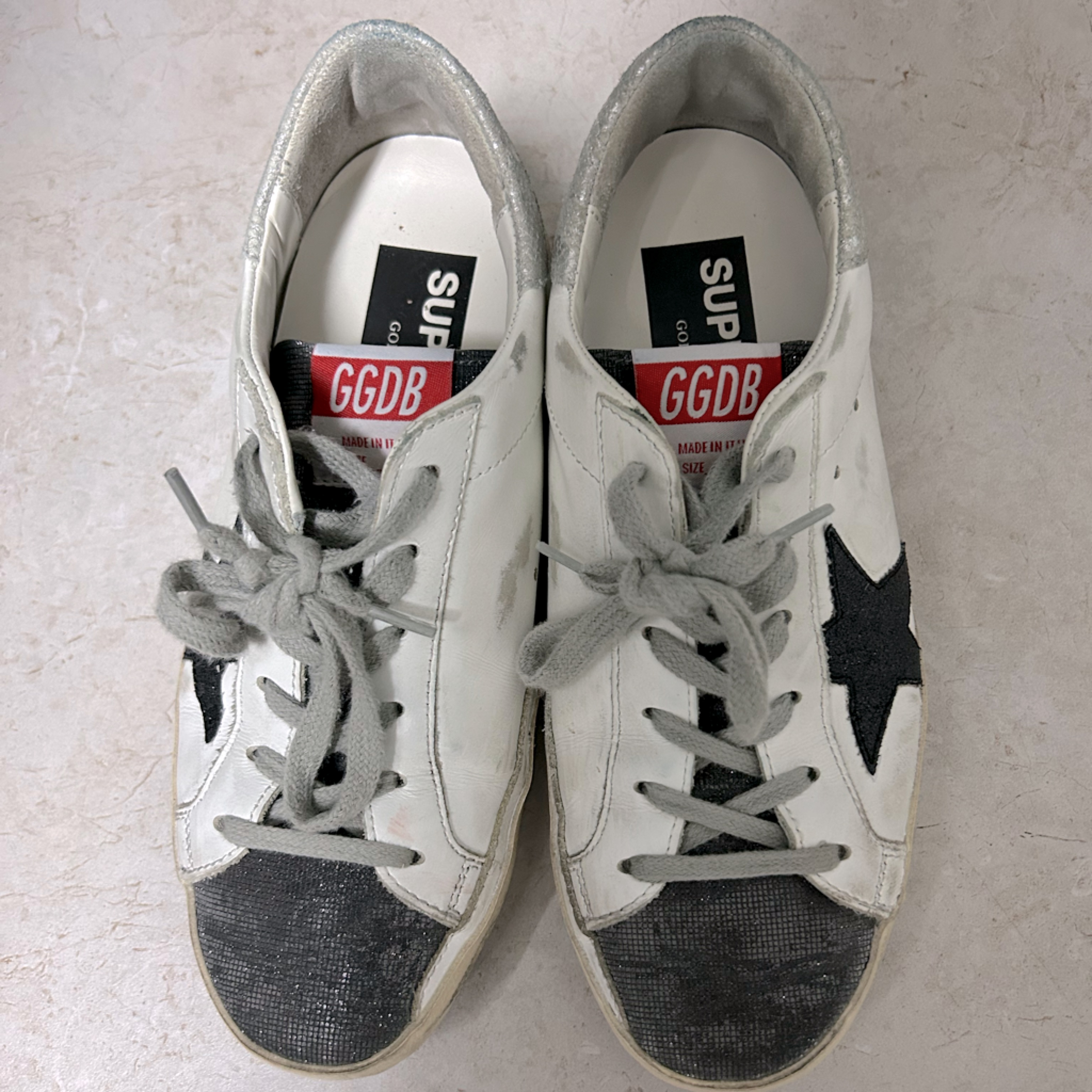 Golden Goose Super Star Black/Silver Sneaker Size 36/6